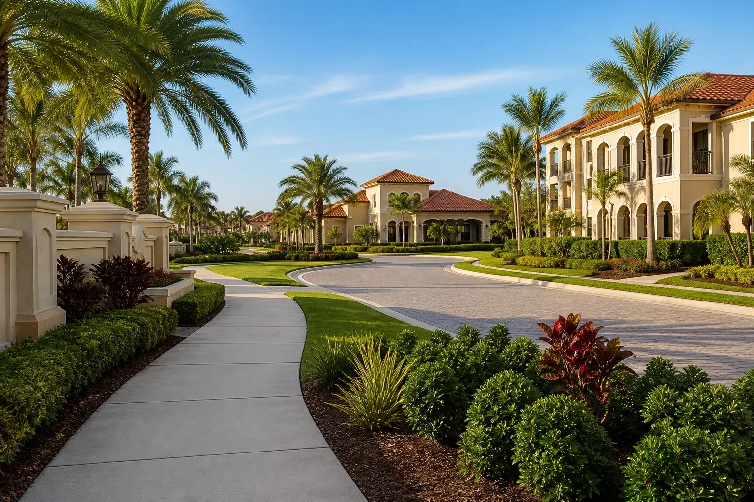 Well-maintained Southwest Florida HOA community with clean sidewalks and common areas
